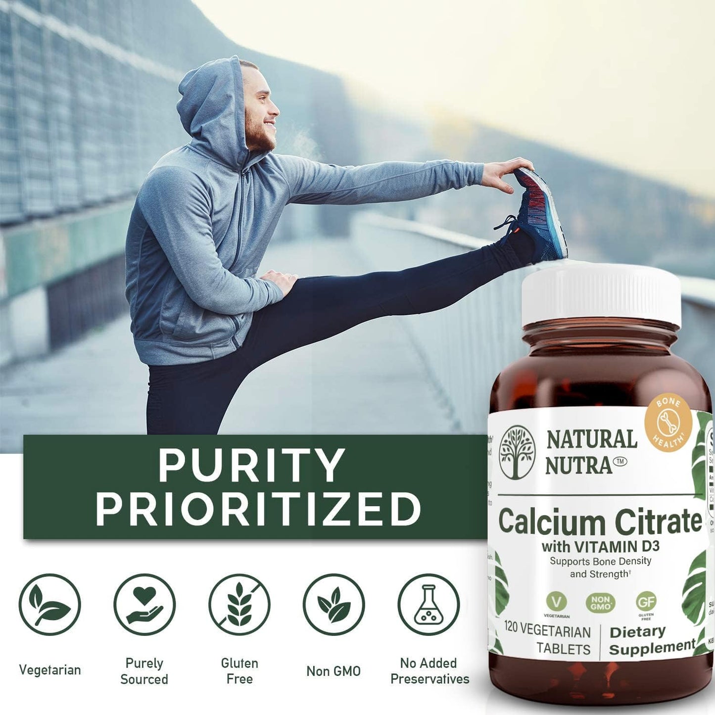 Natural Nutra Calcium Citrate with Vitamin D3 120 Tablets | Supplement for Bone Strength, Promotes Muscle Movements & Bone Health, Boosts Heart Health, Ideal for Active Seniors
