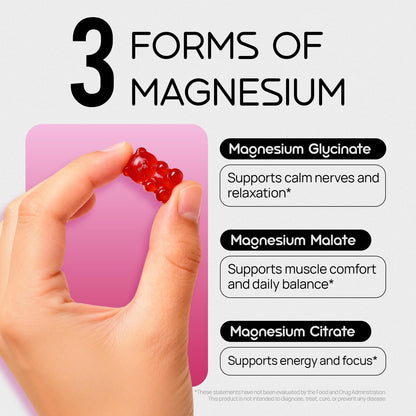Magnesium Glycinate Gummies for Kids & Adults Melatonin Free Calm Magnesium Gummies with Citrate, Malate, B6, D3, Calcium & L-Theanine for Sleep Relaxation, Bone & Muscle Magnesium for Kids 2 Packs