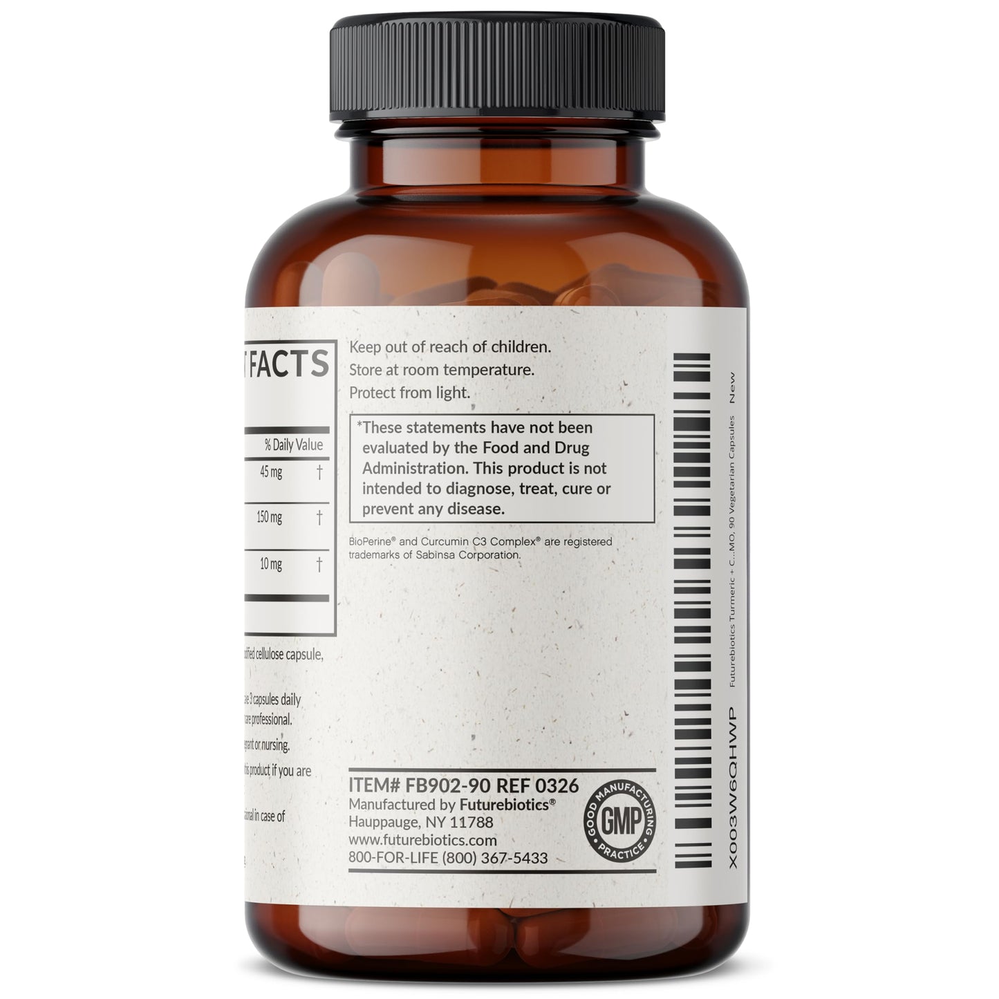 Futurebiotics Turmeric + Curcumin, Antioxidant, Joint & Digestion Support with BioPerine for Enhanced Nutrient Intake, Non-GMO, 90 Vegetarian Capsules