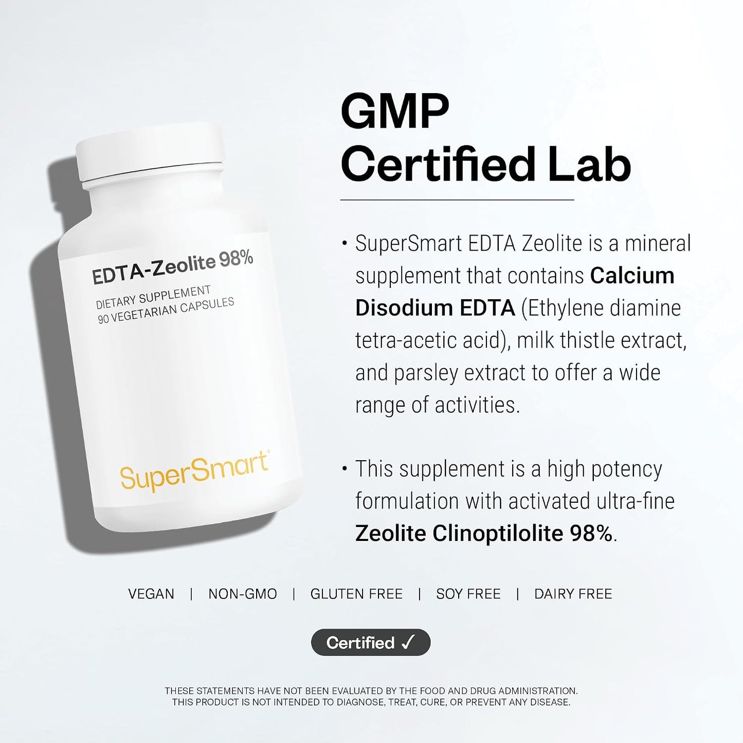 Supersmart - EDTA Zeolite 98% (Advanced Formula) - with Milk Thistle & Parsley - High Potency Supplement | Made in USA | Non-GMO & Gluten Free - 90 Vegetarian Capsules