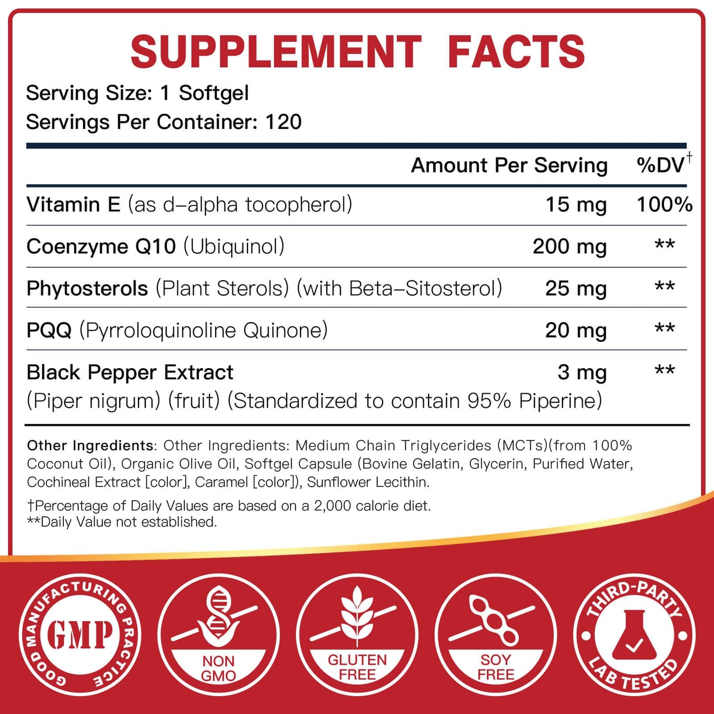 DRFOSTER Coq10 Ubiquinol 200mg, Coq10 200mg Softgels, Max Absorption Ubiquinol with Vitamin E & PQQ & Black Pepper, Powerful Antioxidant, 120 Softgels