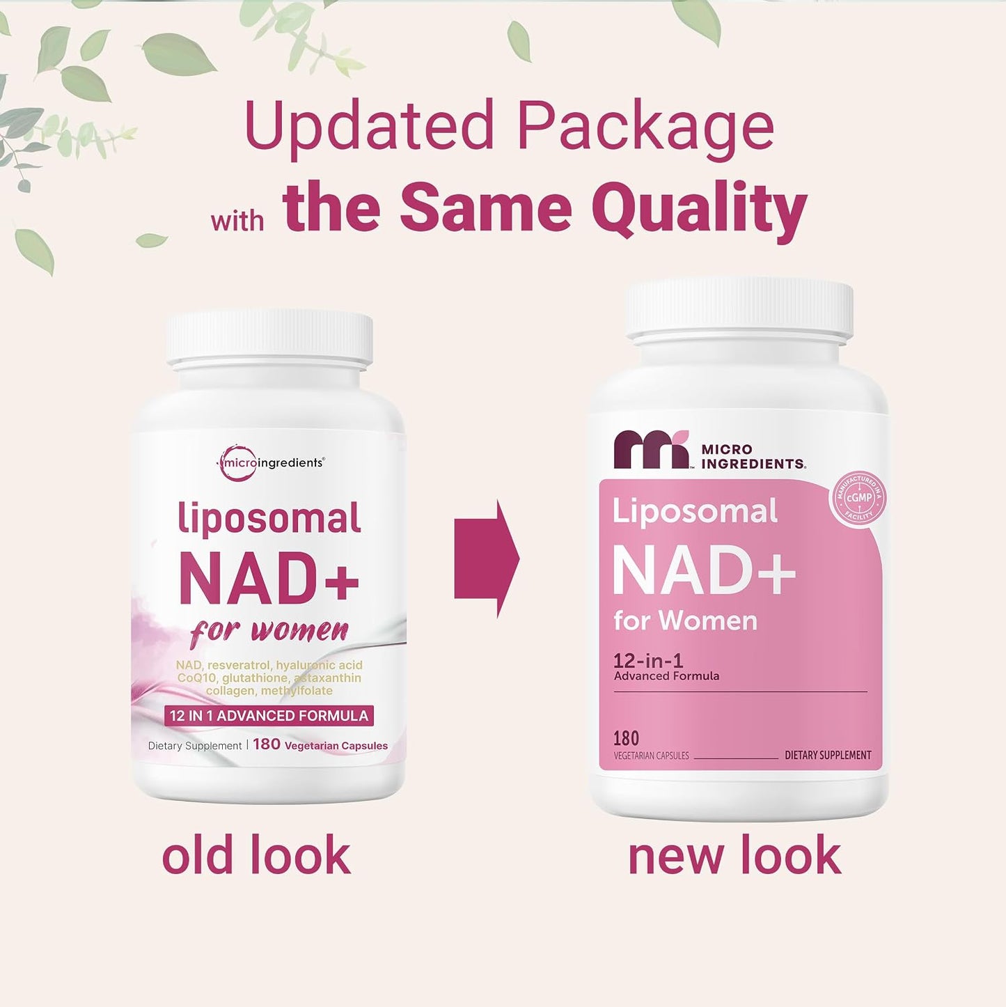 Micro Ingredients Liposomal NAD+ for Women Complex, 180 Veggie Capsules | NMN Pathway Supplement | 12-in-1 Advanced NAD Formula with Resveratrol, Hyaluronic Acid, Glutathione, & Collagen