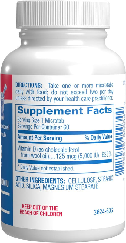 High Strength Vitamin D3 5000 IU - Clinical Formula Vitamin D Supplement for Men and Women for Bone Teeth Muscle Mood and Immune Support - High Absorption Vegetarian Microtabs (60 Day Supply)