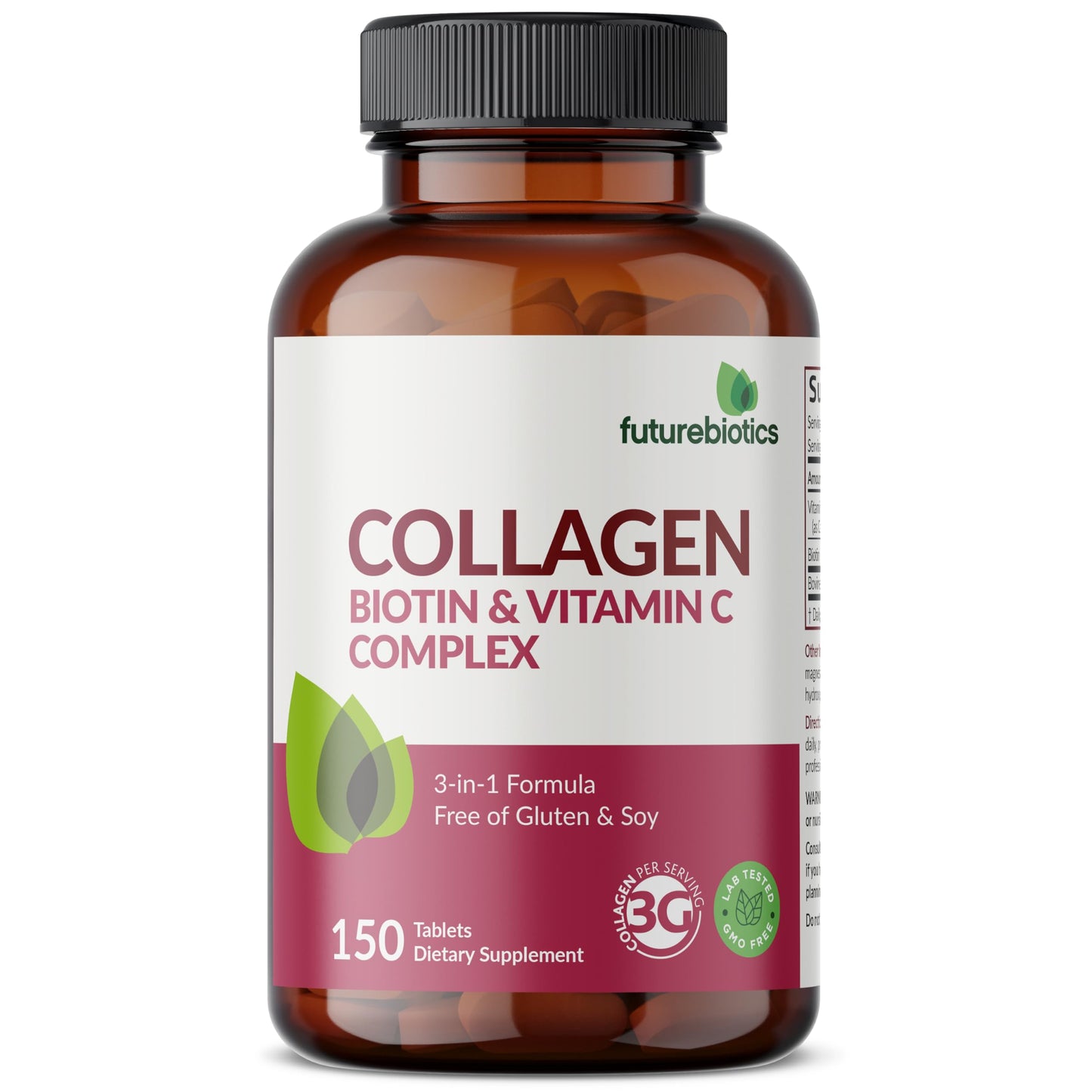 Futurebiotics Collagen Peptides with Biotin & Vitamin C Complex 3-in-1 Formula - for Hair, Skin & Nails Support, Non-GMO, 90 Tablets