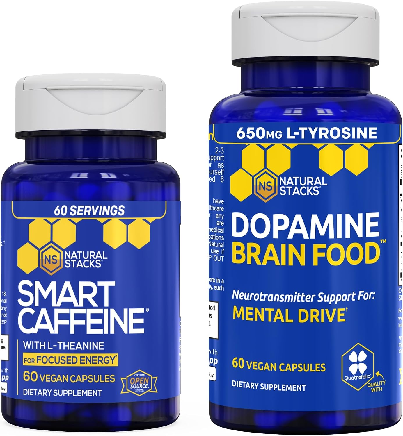 NATURAL STACKS Smart Caffeine + Dopamine Brain Food Bundle - Supports Energy, Focus & Mental Drive* - 120 Total Capsules