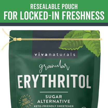 Viva Naturals Erythritol Sweetener, 3 lb – Zero Calorie Sugar Alternative, No Bitter Aftertaste, Low Glycemic Index, Ideal for Baking & Sweetening - Keto Friendly, Non-GMO