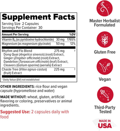 Redd Remedies, Rhythm & Flo, Supports Healthy Menstrual Cycles, 60 Vegan Capsules