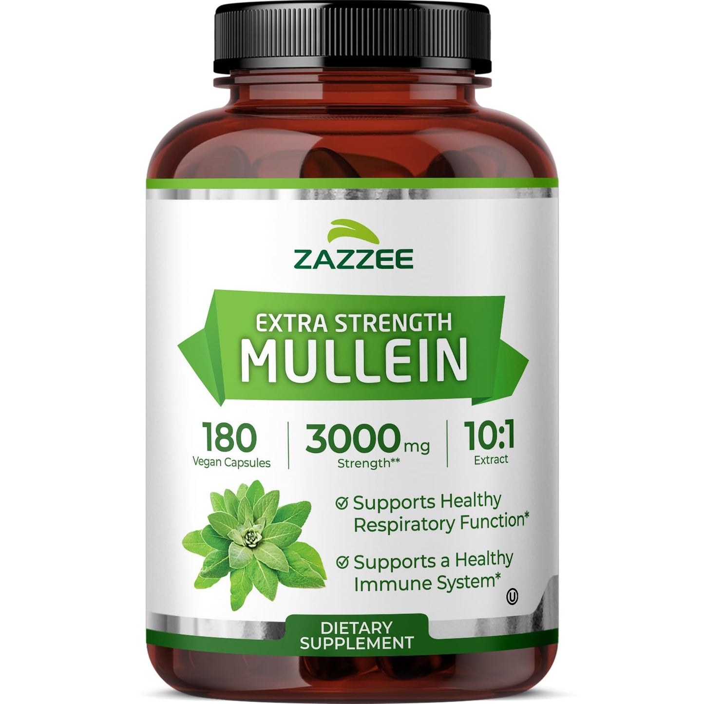 Zazzee Extra Strength Mullein Leaf 10:1 Extract, 120 Vegan Capsules, 4 Month Supply, Verbascum Thapsus, Respiratory & Lung Support, Certified Kosher, 100% Pure Leaf Powder, Non-GMO, Made in the USA