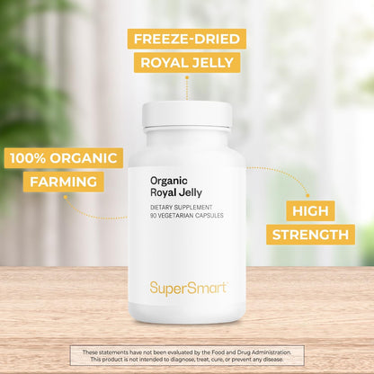 Supersmart - Organic Royal Jelly 300mg per Day (High Strength 4% 10-HDA) - Freeze-Dried Fresh Royal Jelly Supplement | Non-GMO & Gluten Free - 90 Vegetarian Capsules