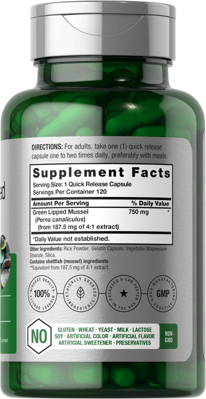 Green Lipped Mussel | 750 mg | 120 Capsules | from New Zealand | Premium Freeze Dried