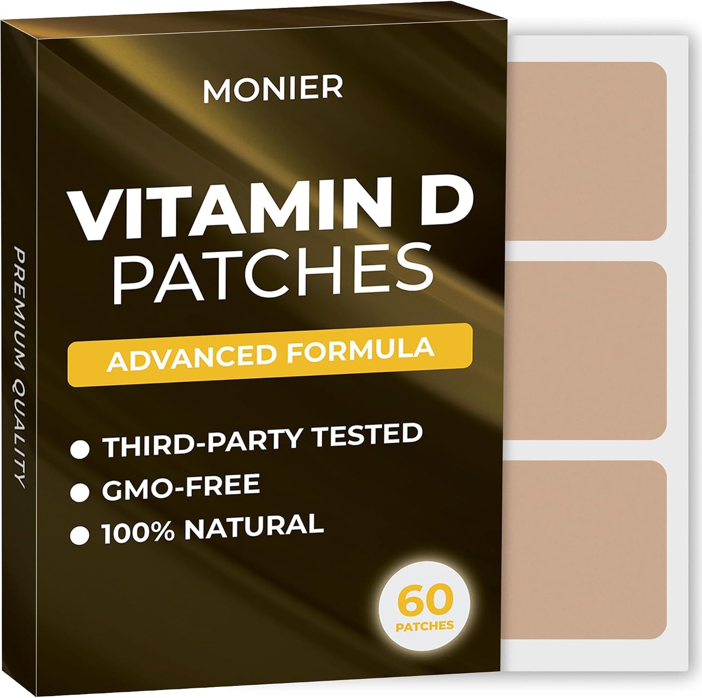 MONIER D3 Patches (Pack of 60) - 100% Natural D Patch for Women and Men | With Calcium, Magnesium, K2, Immune & Body Support, Enhanced Formula