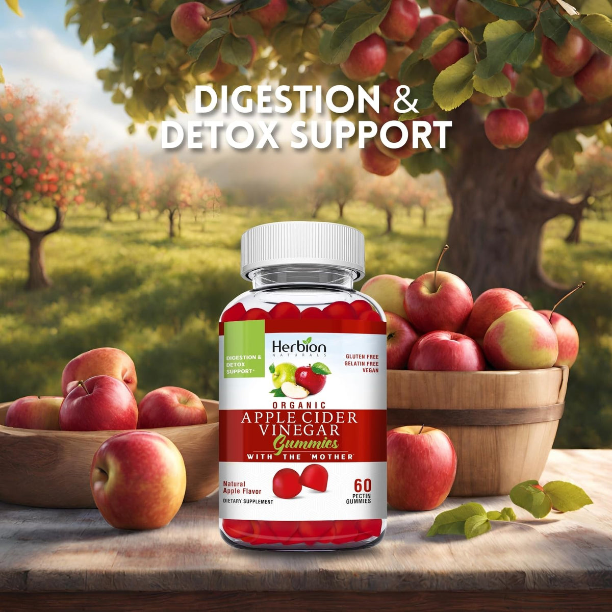 Herbion Naturals Organic Apple Cider Vinegar Gummies with The Mother, Supports Healthy