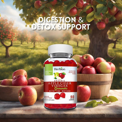 Herbion Naturals Organic Apple Cider Vinegar Gummies with The Mother, Supports Healthy