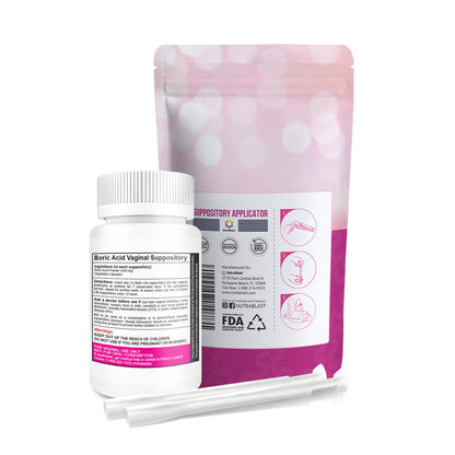 NutraBlast Boric Acid Vaginal Suppositories 600mg w/Applicator, 30 Suppositories