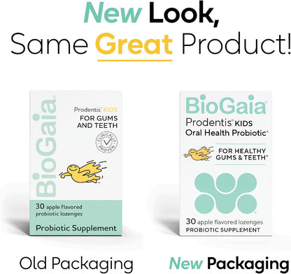 BioGaia Prodentis Kids | Dental Probiotics for Teeth and Gums | Promotes Good Oral Health & Gut Health Too | Oral Probiotics | 30 Apple-Flavored Lozenges | 1-Pack