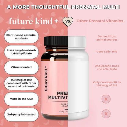 Future Kind Prenatal Vitamin - Pregnancy, Lactation, and Wellness Support with DHA & L-Methylfolate - Folate Supplement for Women with Vitamin D, E, Iron, Omega-3 and Biotin (60 Capsules)
