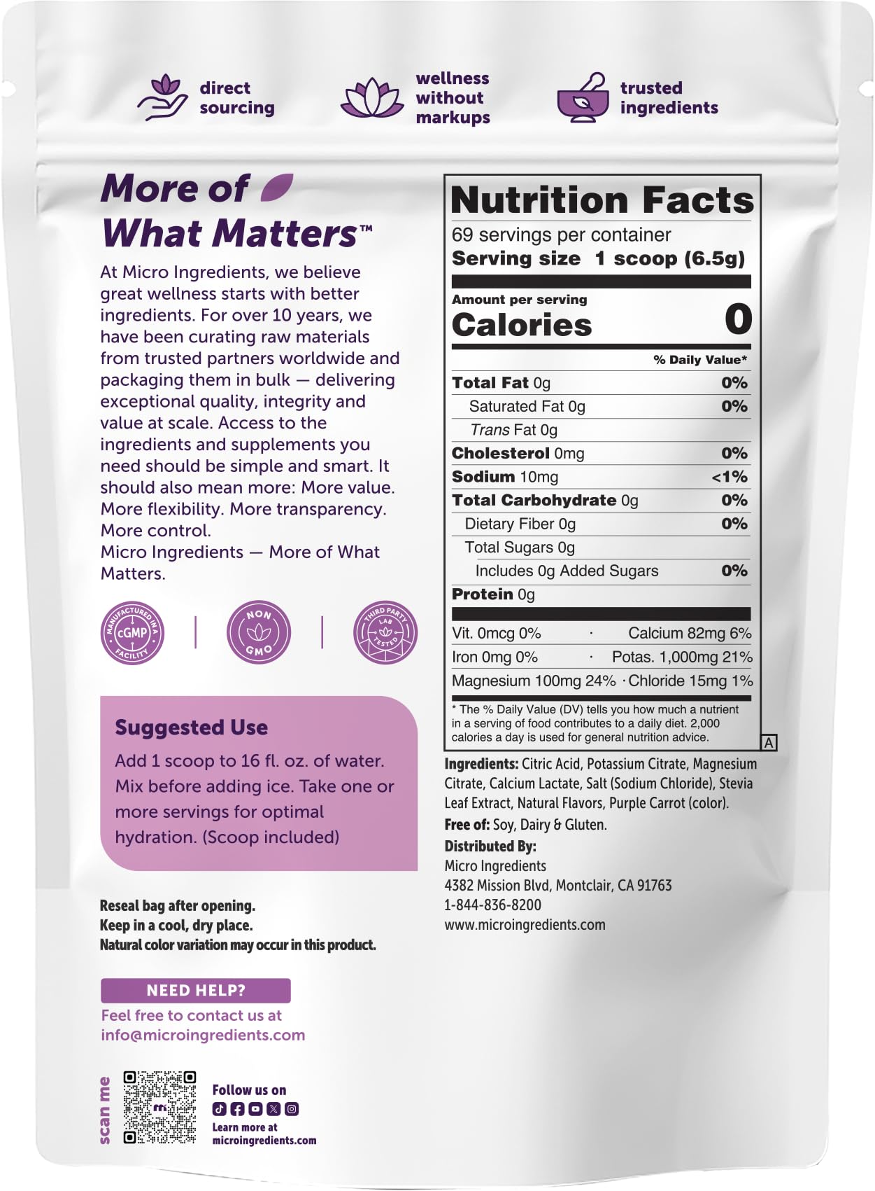 Micro Ingredients Electrolytes Powder, 2lbs (139 Servings) | Sugar Free | Lemon Raspberry Flavor | High Potassium (1,000mg) + Coconut Water & Real Lemon Juice | Keto Friendly, Non-GMO