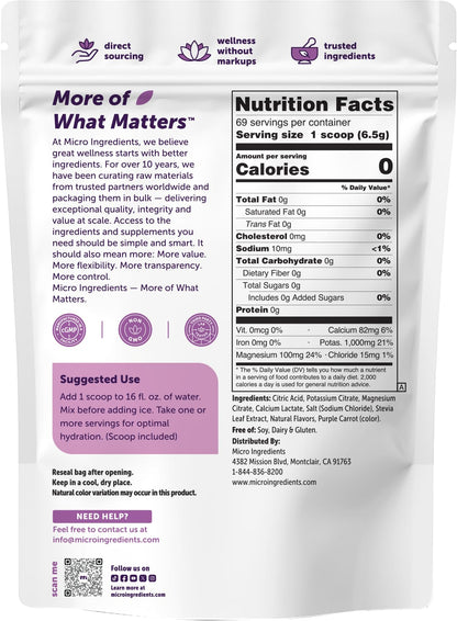 Micro Ingredients Electrolytes Powder, 2lbs (139 Servings) | Sugar Free | Lemon Raspberry Flavor | High Potassium (1,000mg) + Coconut Water & Real Lemon Juice | Keto Friendly, Non-GMO