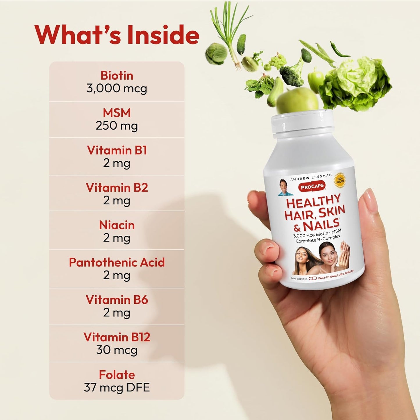 Andrew Lessman ProCaps Healthy Hair, Skin & Nails 60 Capsules | Biotin, Marine Collagen Peptides, MSM & Silica to support Keratin, Collagen and healthy connective tissue.