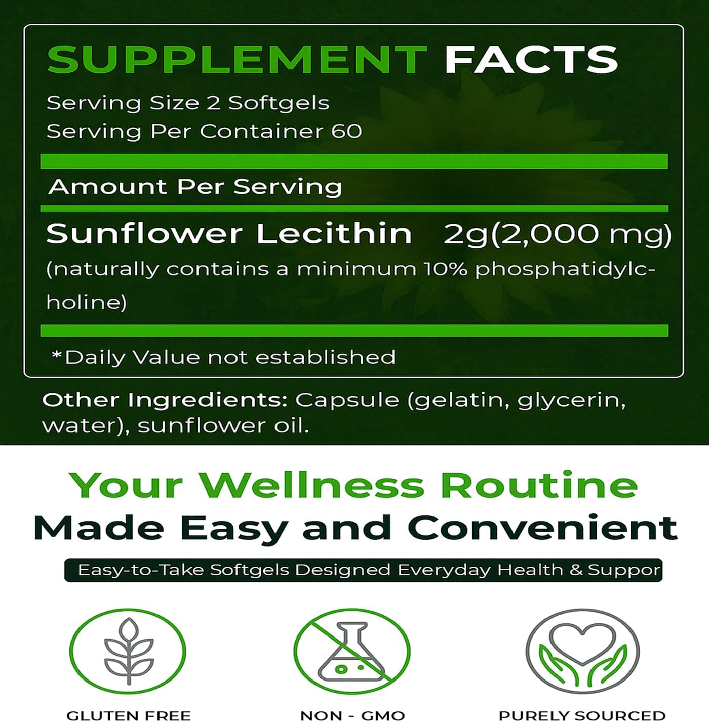 Natural Nutra Sunflower Lecithin Supplement 2000mg, Gluten-Free 120 Softgel | Supports Sunflower Lecithin Breastfeeding, Liver & Brain Health