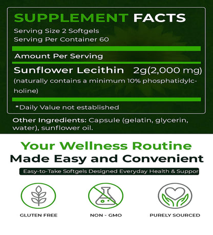Natural Nutra Sunflower Lecithin Supplement 2000mg, Gluten-Free 120 Softgel | Supports Sunflower Lecithin Breastfeeding, Liver & Brain Health