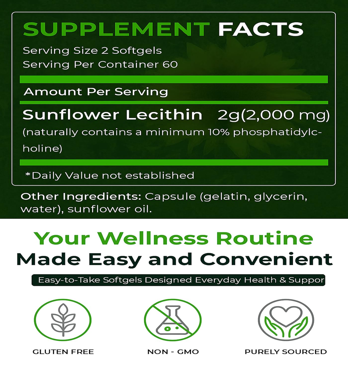 Natural Nutra Sunflower Lecithin Supplement 2000mg, Gluten-Free 120 Softgel | Supports Sunflower Lecithin Breastfeeding, Liver & Brain Health