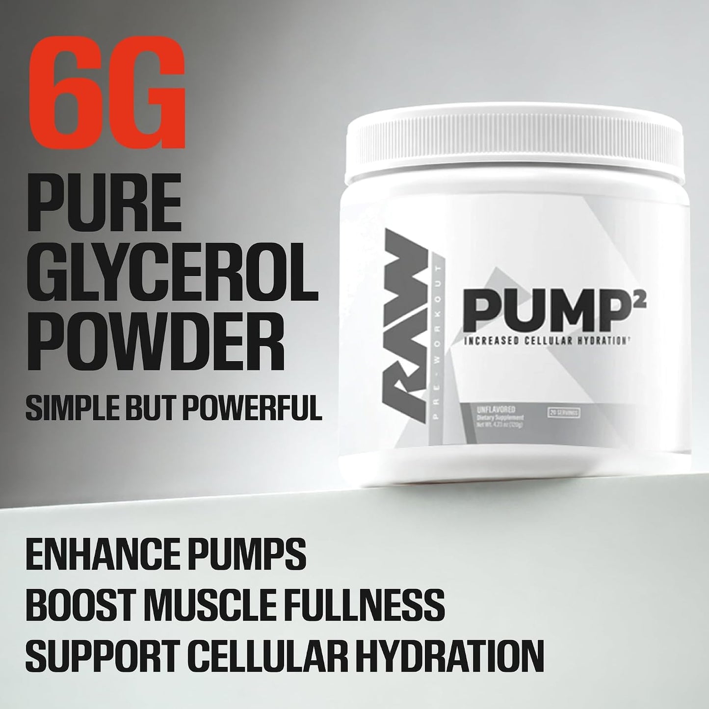 RAW Pump2 Pre Workout | Glycerol Pump Pre Workout Supplement, Pair Pump Supplement for Best Results Or Any Preworkout Powder | Enhanced Hydration and Boost Energy | Unflavored (20 Servings)