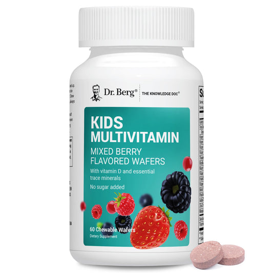 Dr. Berg Kids Chewable Multivitamins (NOT Sweetened w/Sugar) - Daily Multivitamin for Kids that Includes 20 Nutrients & Trace Mineral Complex - Mixed Berry Chewable Vitamins for Kid - Red Wafers