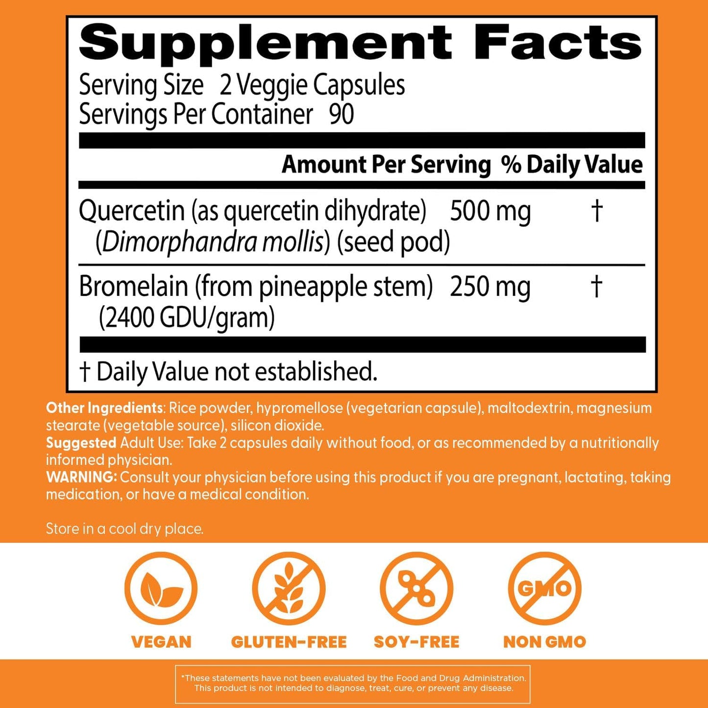 Doctor's Best Quercetin Bromelain, Immunity Support Capsule, Heart, Joint & Healthy Respiratory System, Non-GMO, Vegan, Gluten Free, Soy Free,180 VC
