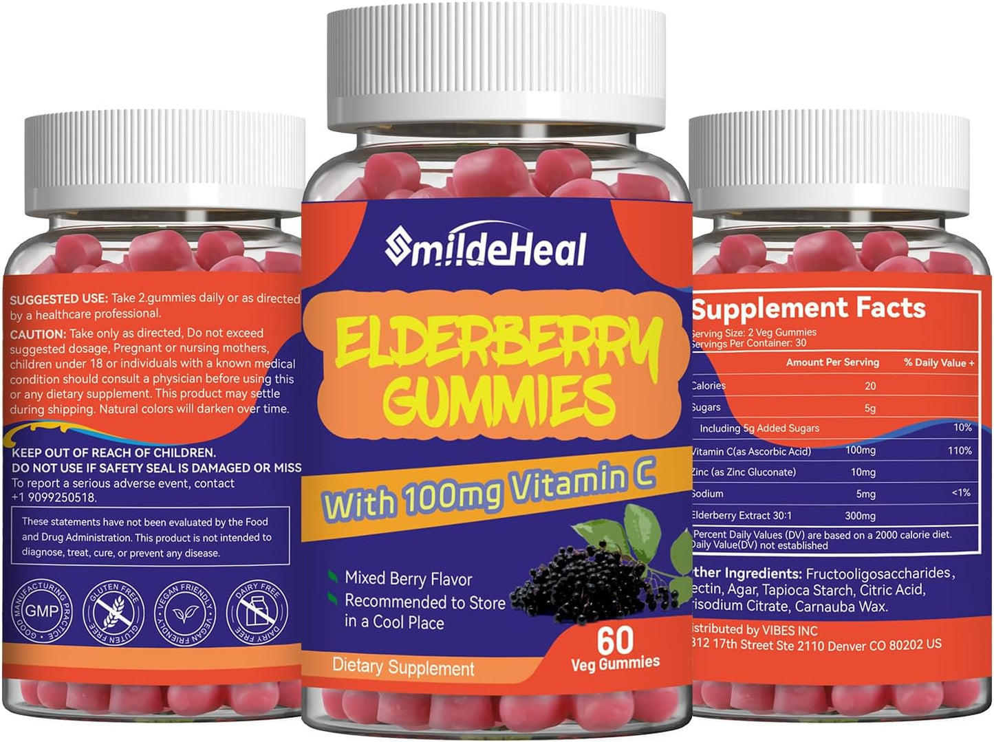 Elderberry Gummies 300mg, with Vitamin C and Zinc, 60 Count | Elderberry Gummies, Elderberry Extract 300mg, with Vitamin C and Zinc, Strawberry Flavor GummiesImmune Support, 60 Count