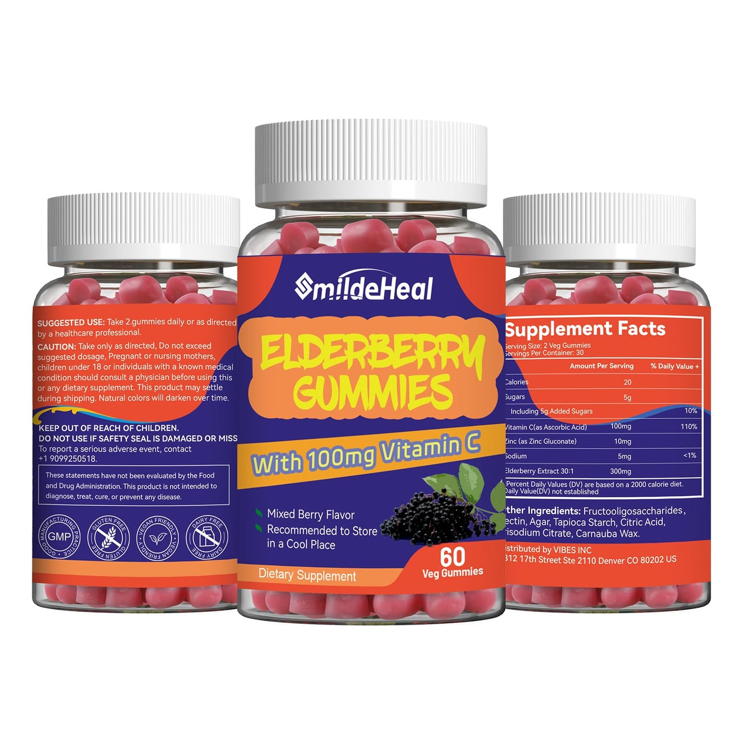 Elderberry Gummies 300mg, with Vitamin C and Zinc, 60 Count | Elderberry Gummies, Elderberry Extract 300mg, with Vitamin C and Zinc, Strawberry Flavor GummiesImmune Support, 60 Count
