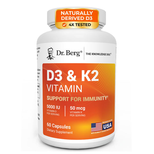 Dr. Berg Maximum Strength 7-in-1 Vitamin D3 K2 5000 IU | Naturally Derived D3 | 4X Lab-Tested & Verified | High Absorption Formula | K2 D3 Vitamin Supplement | 60 Capsules