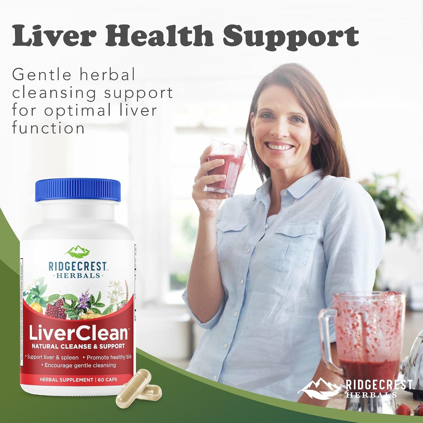 RidgeCrest Herbals LiverClean Herbal Liver Support Formula 60 Ct | 30 Servings, Blessed Thistle, Dandelion Root, Supports Healthy Bile Production, Natural Herbal Blend, Vegan Capsules