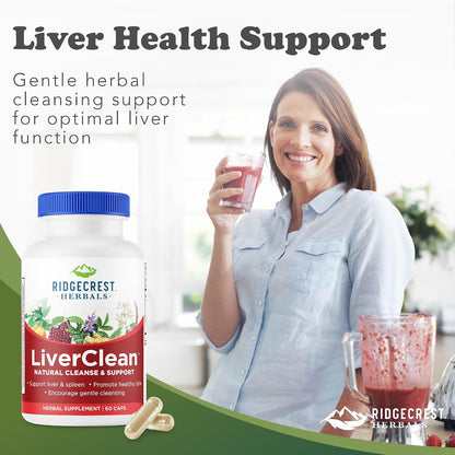 RidgeCrest Herbals LiverClean Herbal Liver Support Formula 60 Ct | 30 Servings, Blessed Thistle, Dandelion Root, Supports Healthy Bile Production, Natural Herbal Blend, Vegan Capsules