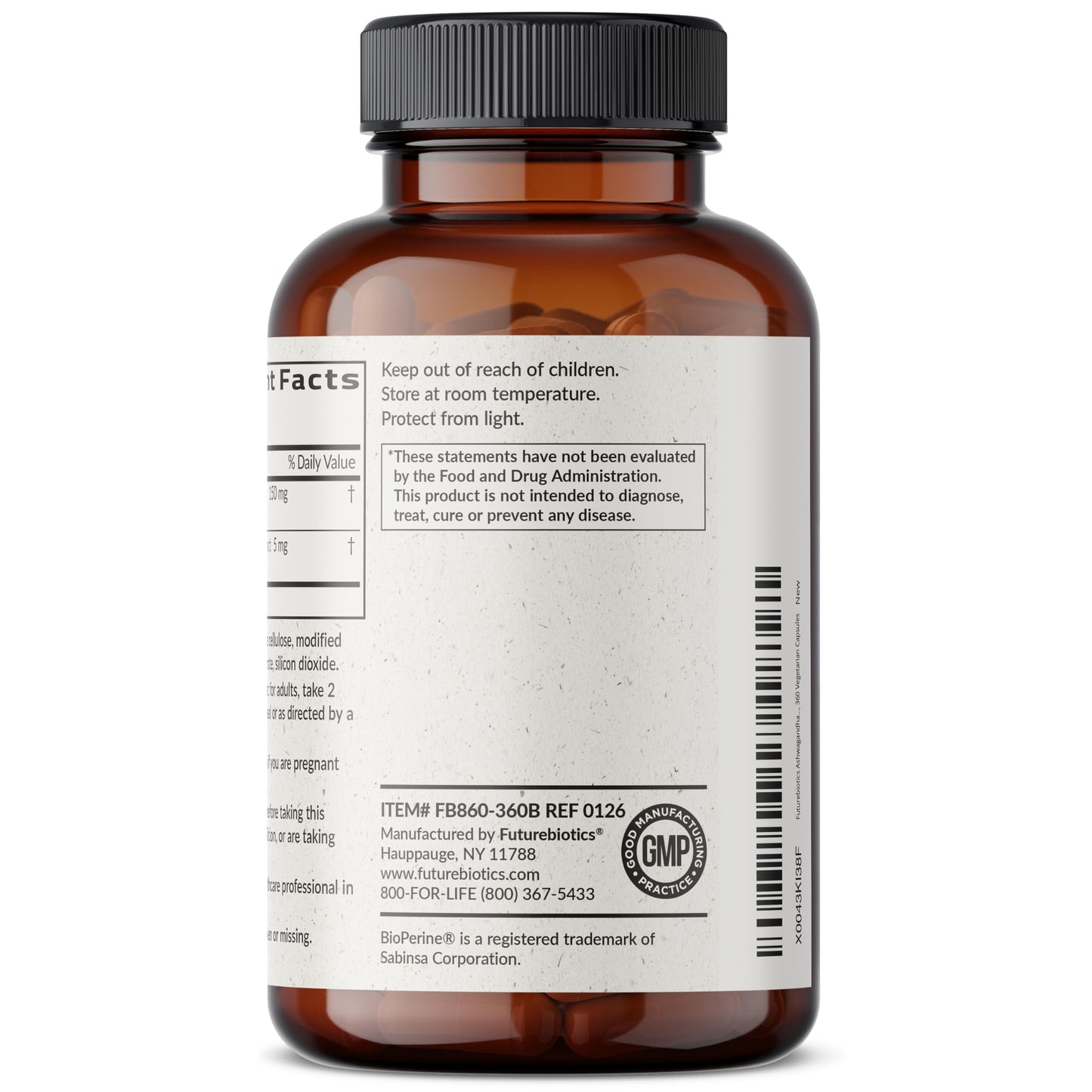 Futurebiotics Ashwagandha Extra Strength Stress & Mood Support 100 Capsules | Vegetarian, Non-GMO, Gluten-FREE, Soy-FREE, BioPerine for High Absorption