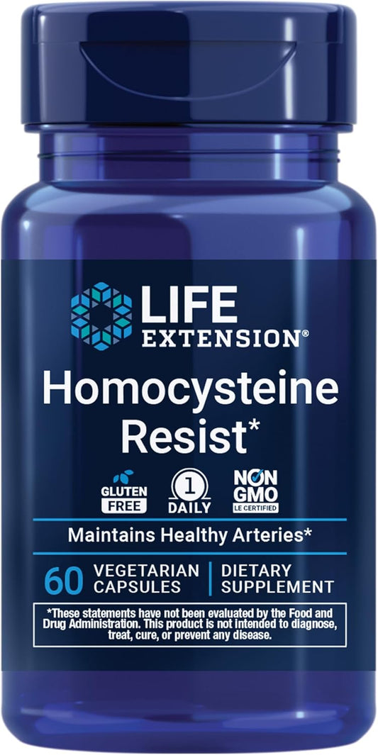 Life Extension Homocysteine Resist Vegetarian Capsules, 60 Count | Vitamin B2, B6, B12 & Folate as L-5-MTHF Support Heart & Brain Health, Once Daily, Gluten Free, Non-GMO & Vegetarian