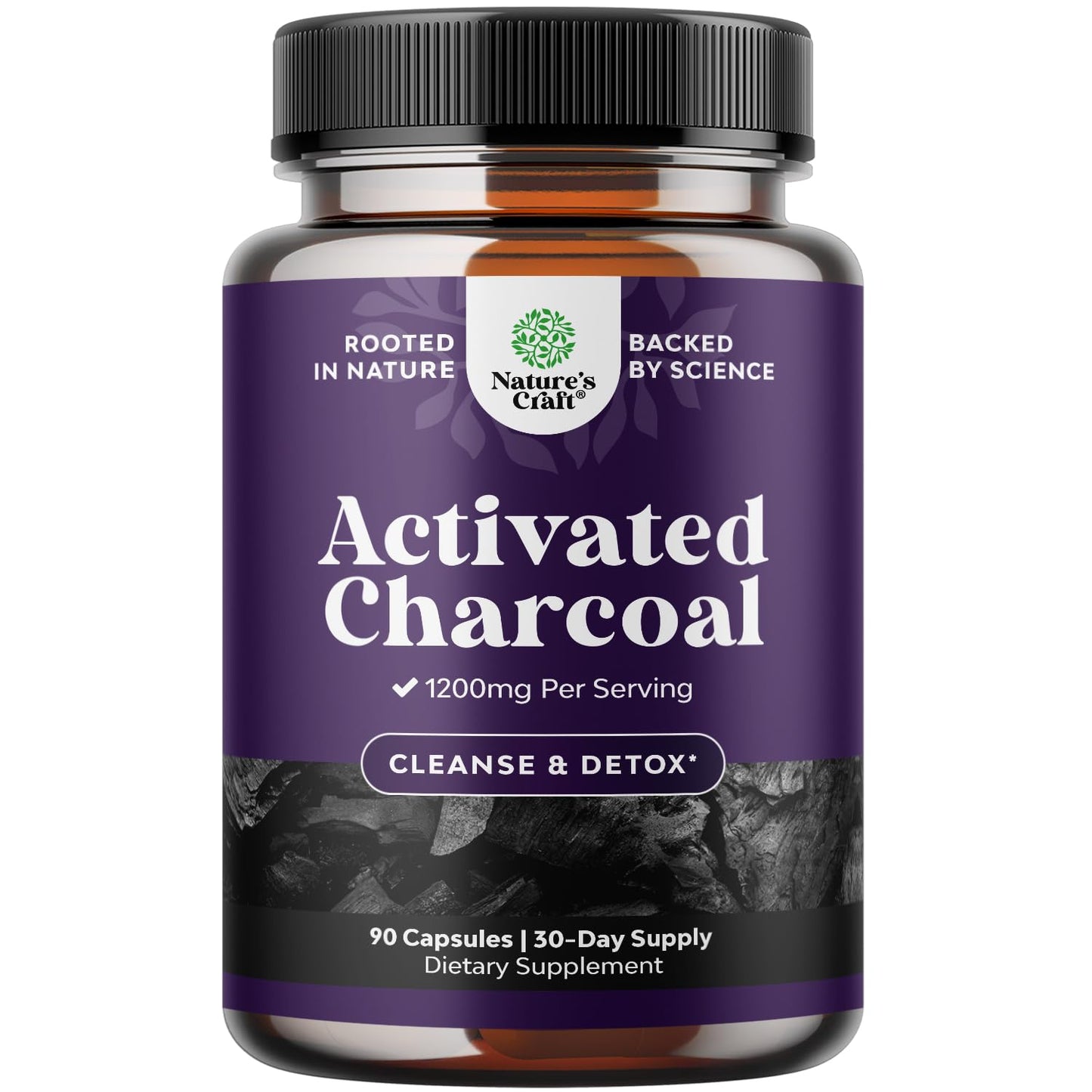 Natures Craft Activated Charcoal Pills Detox & Cleanse - Purifying Coconut Capsules with 1200 mg Per Serving for Bloating Relief - Active Detox Supplement for Body & Gut Health -180 Count