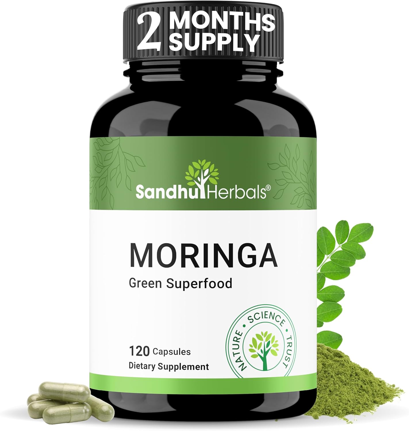 SANDHUHERBALS Moringa Capsules (120 Count) & Liquid Zinc Drops (4 Fl Oz) | Supports Immune, Gut & Skin Health