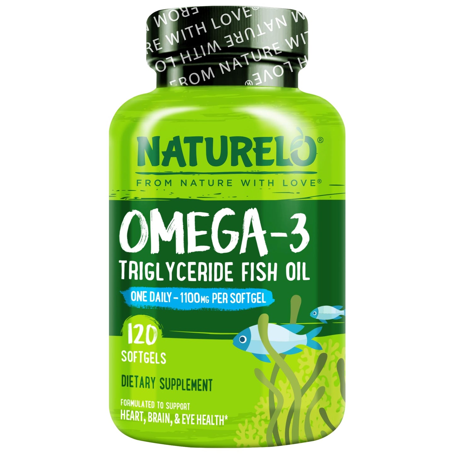 NATURELO Burpless Omega 3 Fish Oil Supplement - 1100mg Triglyceride Omega-3, EPA + DHA, Liquid Fish Oil for Heart, Eye, Brain, Joint Health - 120 Softgels, 4 Months Supply