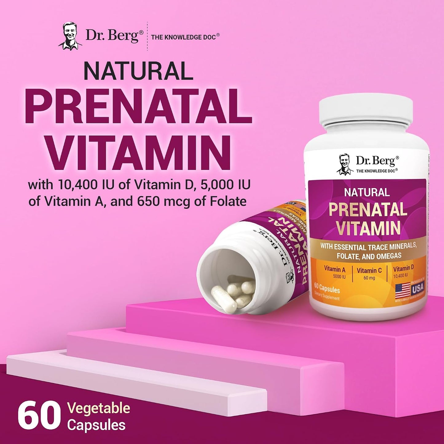 Dr. Berg Natural Prenatal Vitamins for Women (Pregnant & Nursing) - Prenatal Vitamins with Folate, Vitamins, Minerals, Omegas, &11 Powerful Superfoods - Womens Prenatal Multivitamin - 60 Capsules