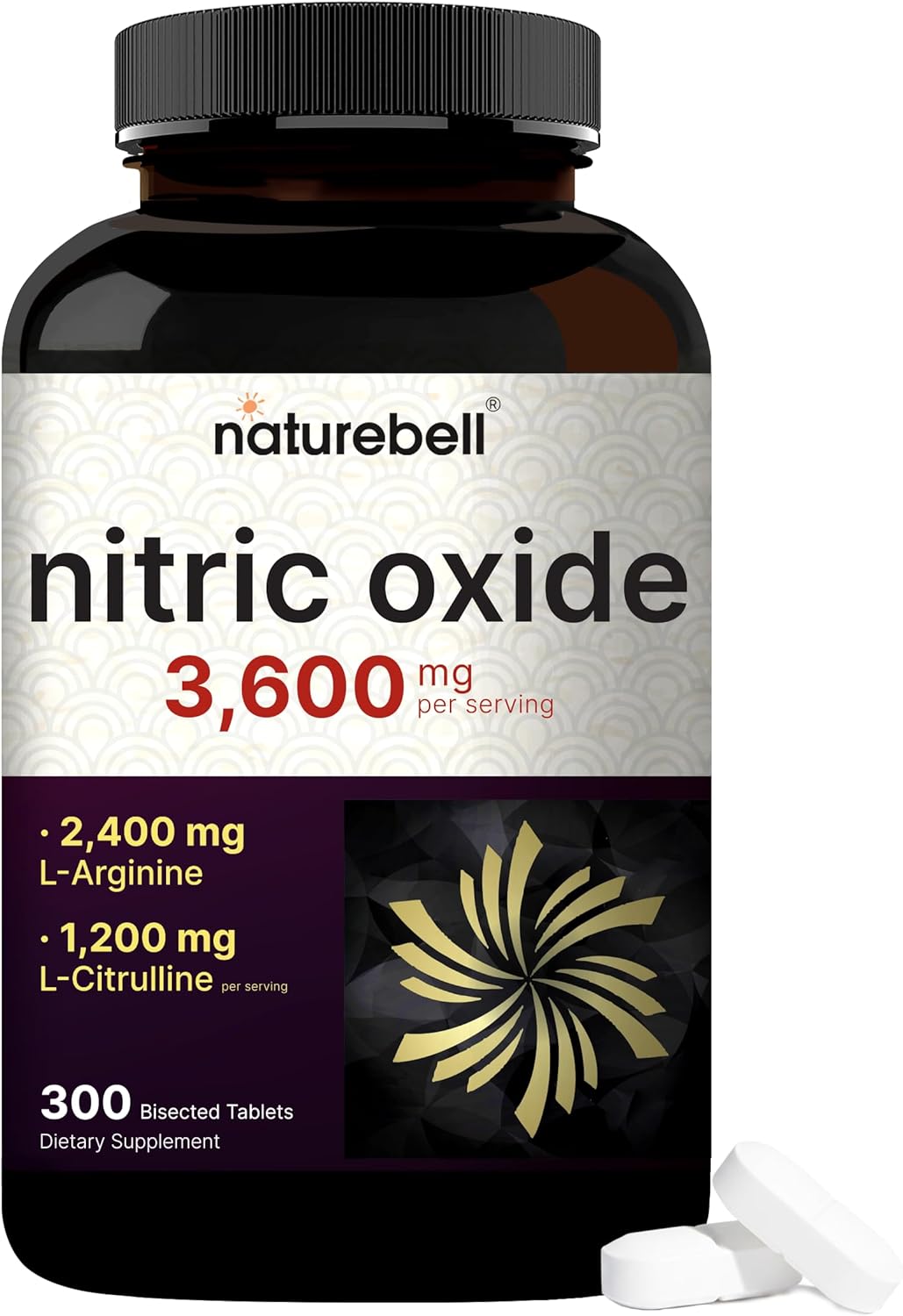NatureBell Nitric Oxide Supplement for Men & Women – Pre-Workout Formula with L-Arginine & L-Citrulline – 3,600mg, 300 Bisected Tablets (100 Servings) – Max Strength – Non-GMO, Gluten Free*