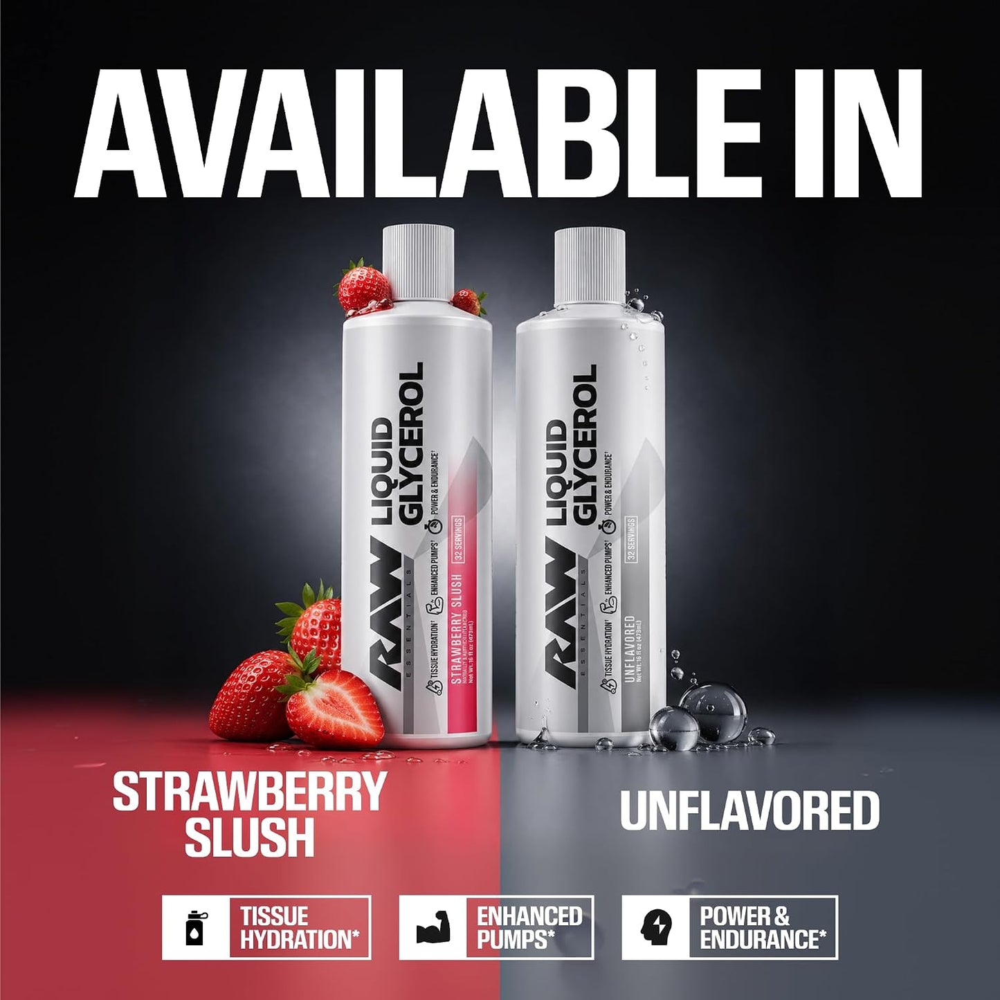 RAW Liquid Glycerol Workout Supplement, Liquid Glycerol Supplement for Enhanced Pumps, Increased Muscle Fullness, Endurance & Hydration - Pre-Workout for Men & Women, 32 Servings (Strawberry Slush)