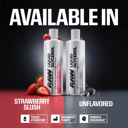 RAW Liquid Glycerol Workout Supplement, Liquid Glycerol Supplement for Enhanced Pumps, Increased Muscle Fullness, Endurance & Hydration - Pre-Workout for Men & Women, 32 Servings (Strawberry Slush)