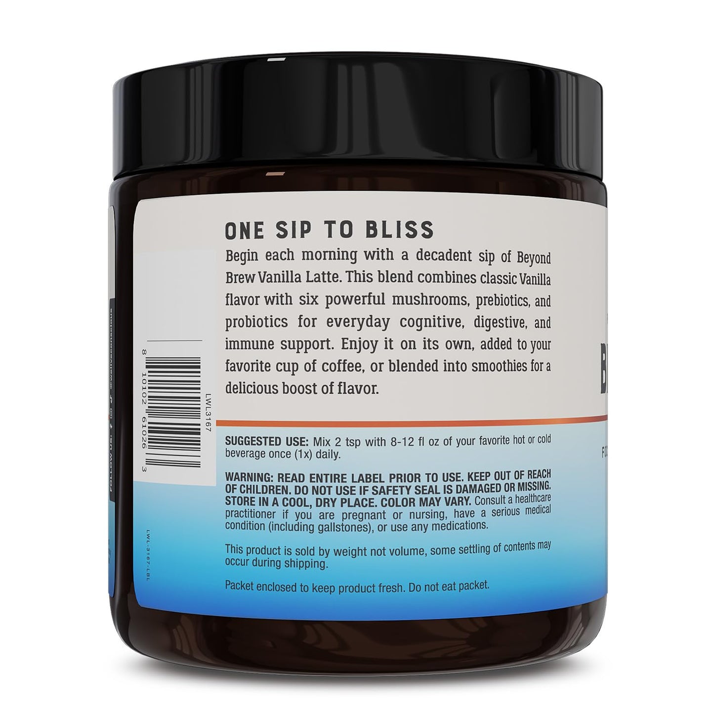 Live Conscious Beyond Brew - Coffee Alternative - Low Caffeine - Mushroom Complex w/Lion’s Mane, Reishi, Cordyceps & Chaga for Sustained Focus, Energy & Immunity - w/Prebiotics & Probiotics - 30