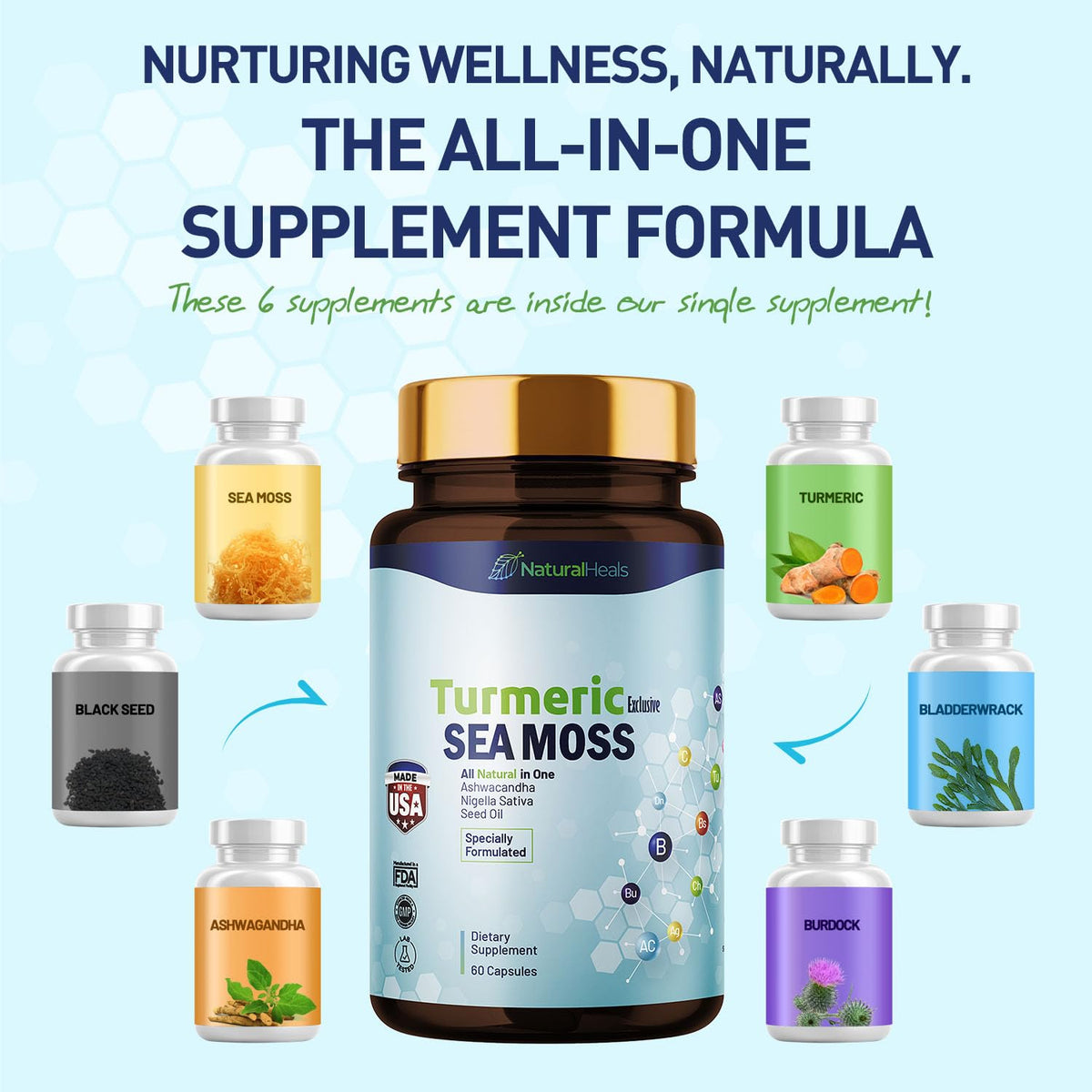 Natural Heals Sea Moss 3000mg: Black Seed Oil 2000mg Ashwagandha 1000mg Turmeric