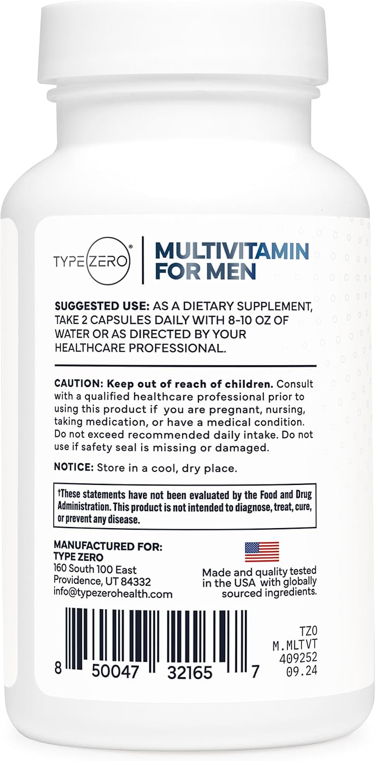 Type Zero Multivitamin Capsules for Men (1200mg) 120 Capsules, Gluten-Free