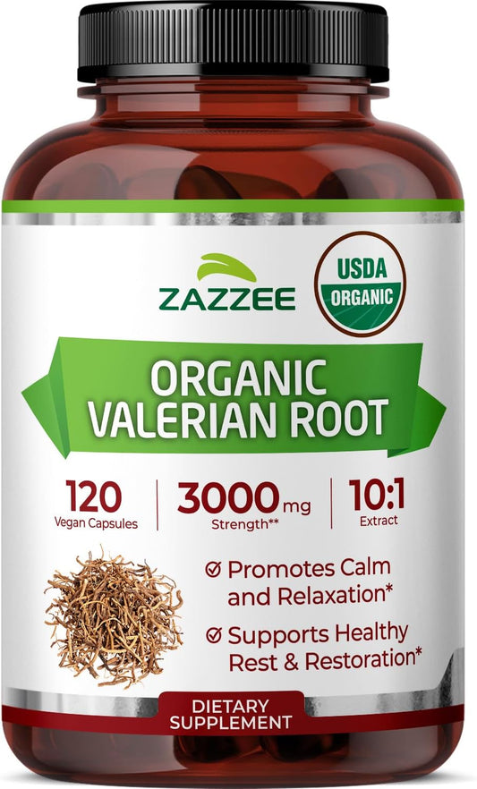 Zazzee USDA Organic Valerian Root 10:1 Extract, 120 Vegan Capsules, 4 Month Supply, Valeriana Officinalis, Relaxation, Calm & Mood Support, All-Natural, Non-GMO, Made in the USA
