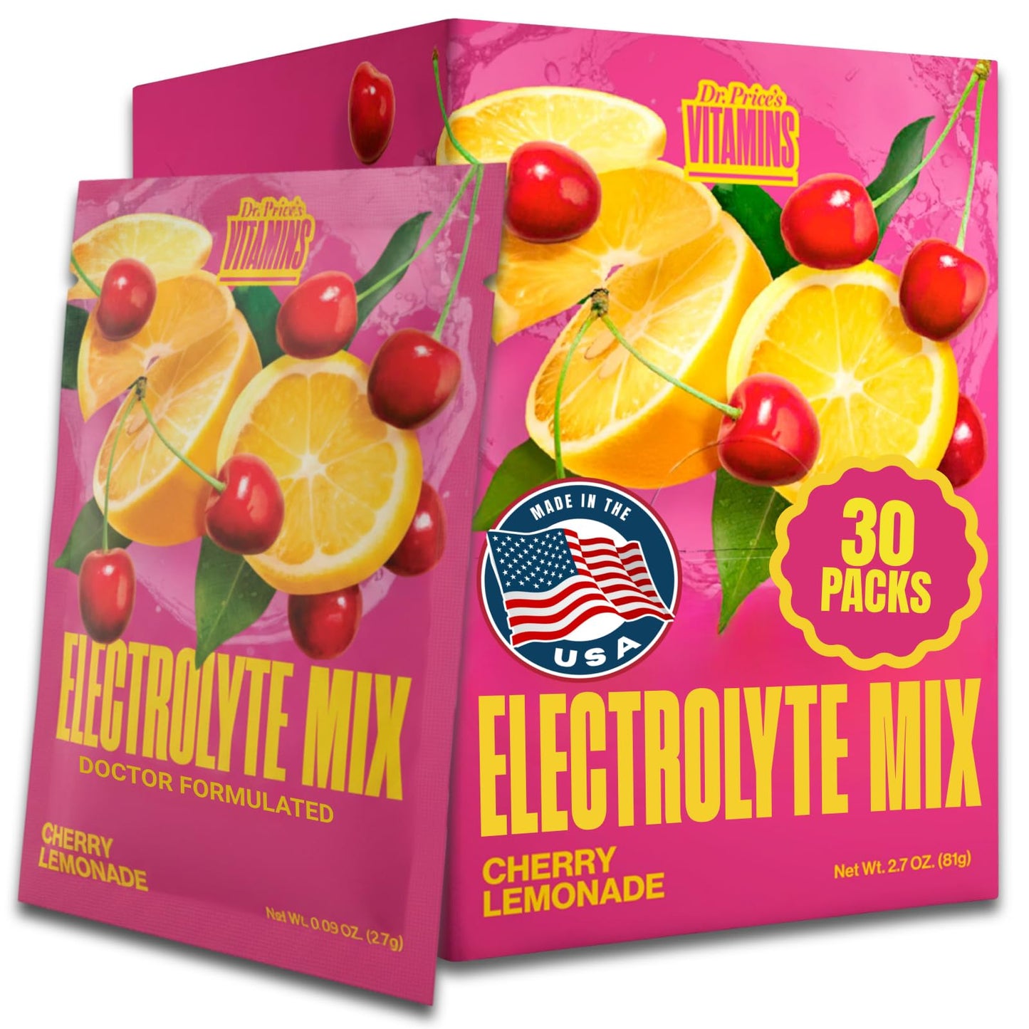 Dr. Price's Vitamins Electrolytes Powder Packets, Lemon Lime, 30 Pack | Electrolyte Mix, Hydration, No Sugar, Sodium, Potassium & 72+ Trace Minerals, Keto Friendly, Made in USA, Doctor-Formulated