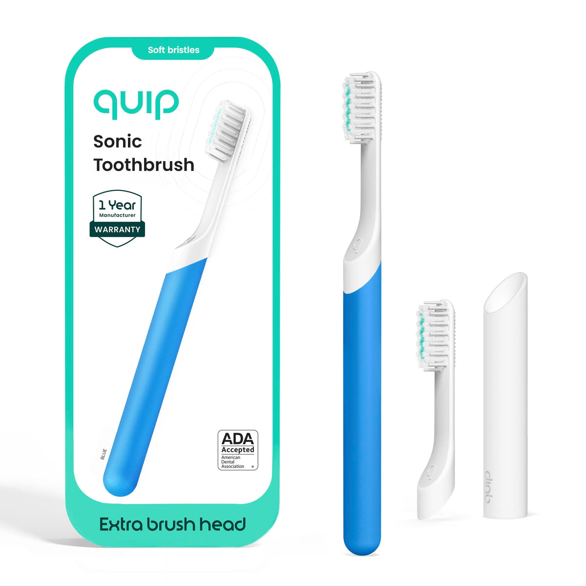 Quip Sonic Electric Toothbrush for Adults, Extra Brush Head, Marine Blue