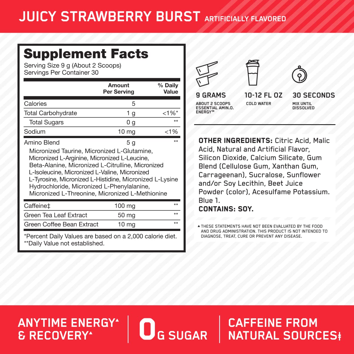 Optimum Nutrition Amino Energy - Pre Workout with Green Tea, BCAA, Amino Acids